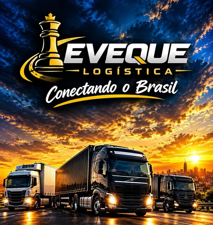 Arte da Evêque Logística com caminhões na estrada ao pôr do sol